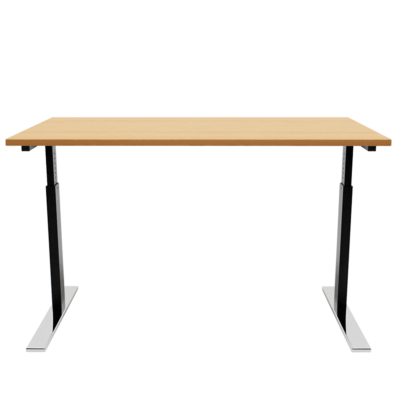 Bureau Timo, réglable manuellement en hauteur, avec plateau en bois massif de chêne