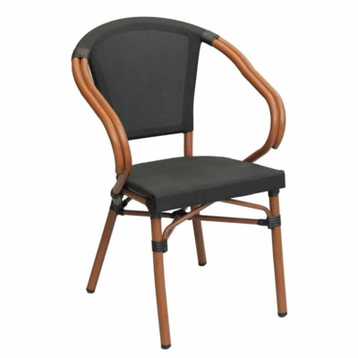 Chaise de terrasse Pars avec accoudoirs, empilable, structure en aluminium aspect bois