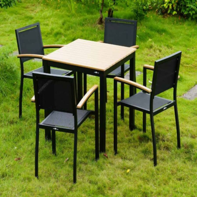Ensemble d'extérieur Urla 1, 1 x table 80 x 80 cm, 4 x chaises de terrasse Urla avec accoudoirs