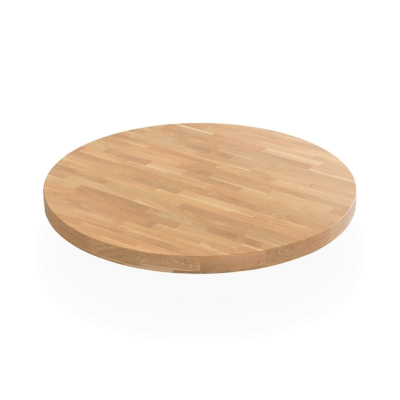 Plateaux de table en bois massif hêtre 40 mm, ronds, rails anti-déformation inclus