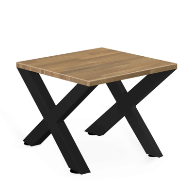 Table d'appoint modèle X avec plateau en bois massif de chêne