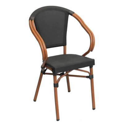 Chaise de terrasse Pars avec accoudoirs, empilable, structure en aluminium aspect bois