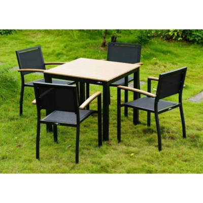 Ensemble d'extérieur Urla 1, 1 x table 80 x 80 cm, 4 x chaises de terrasse Urla avec accoudoirs