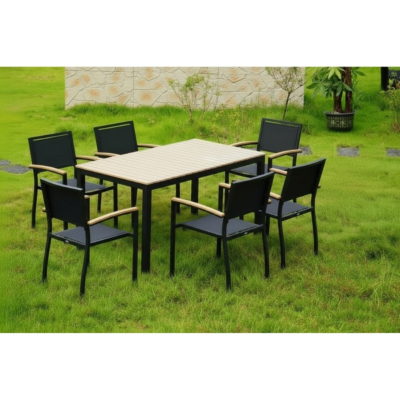 Ensemble d'extérieur Urla 2, 1 x table 140 x 80 cm, 6 x chaises de terrasse Urla avec accoudoirs