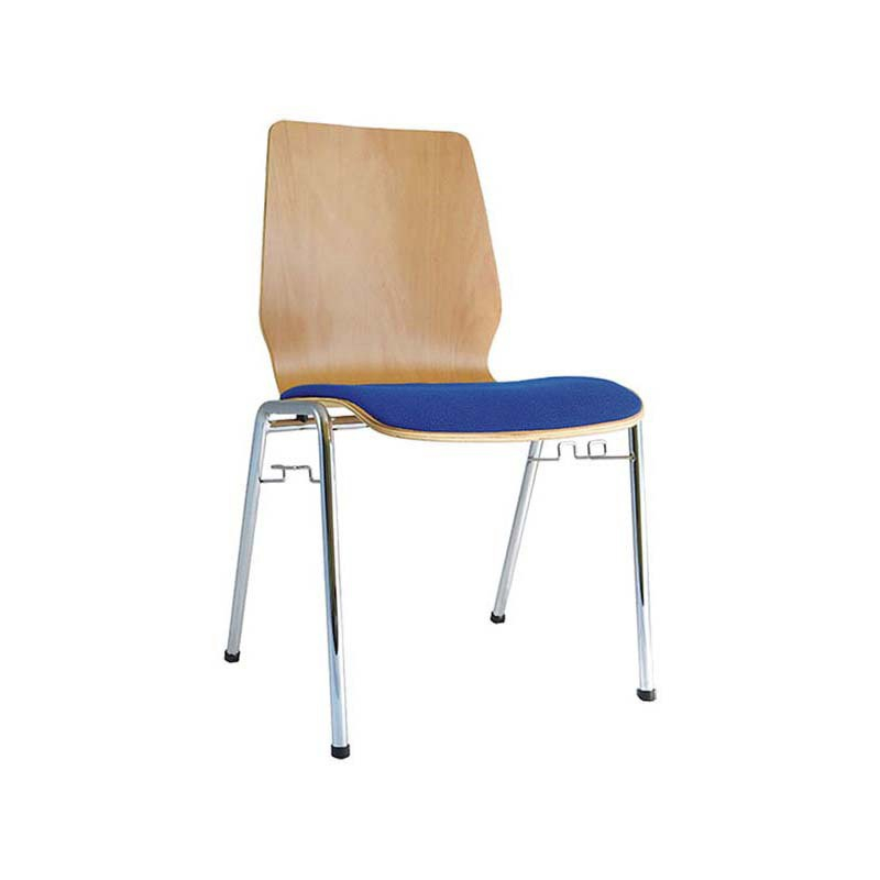 60 x chaise empilable domo bois, assise : rembourrée couleur du revêtement bleu