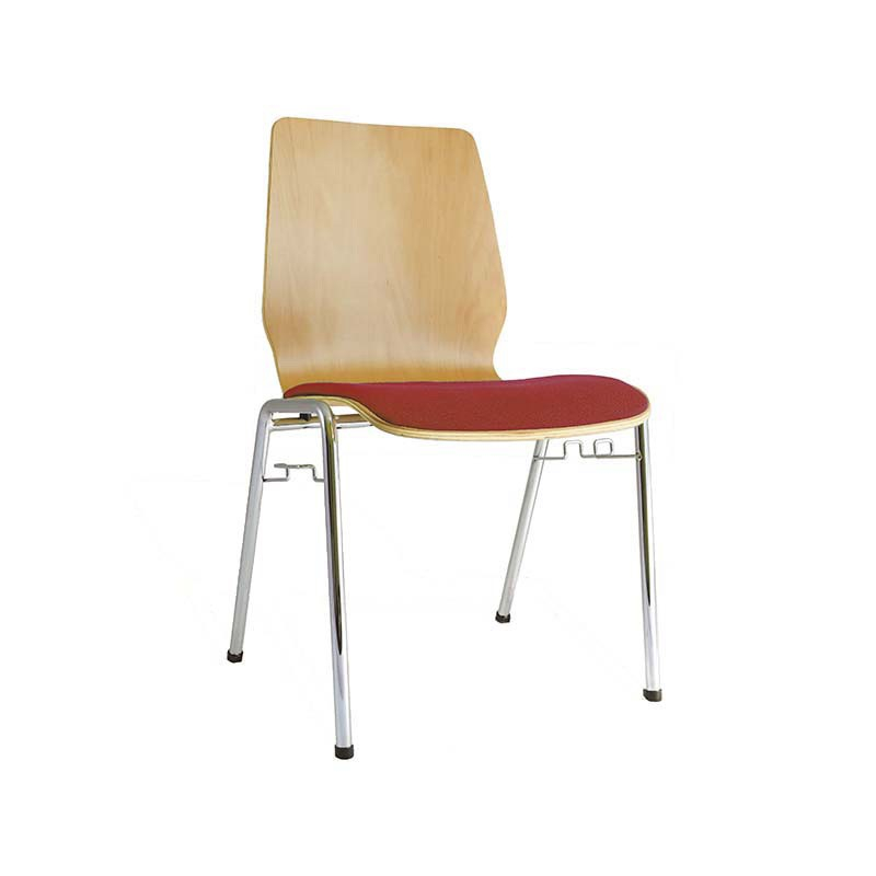 60 x chaise empilable domo bois, assise : rembourrée couleur du revêtement bourgogne